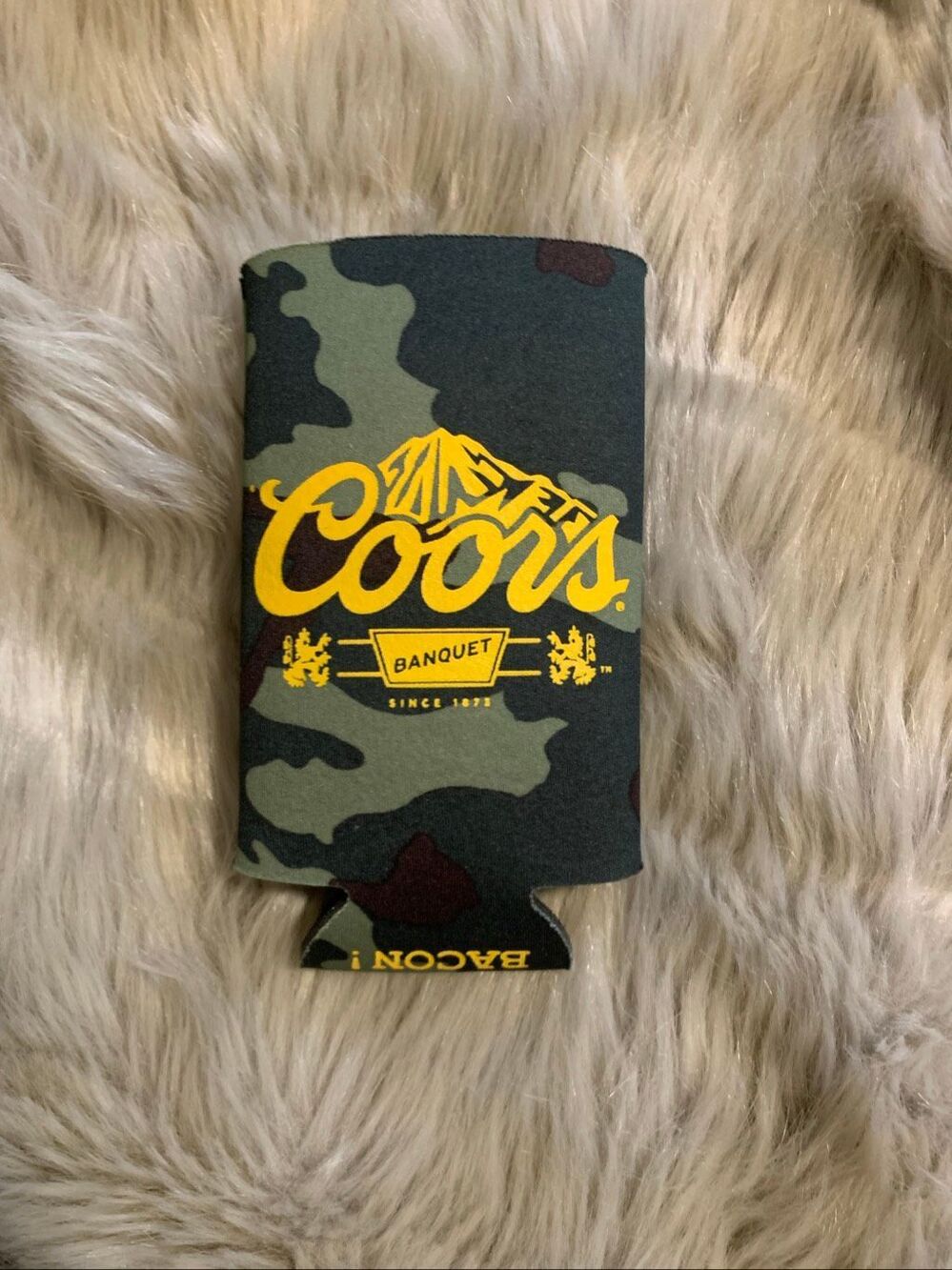 Blue Ribbon Bacon Festival Coors Banquet Camo Koozie